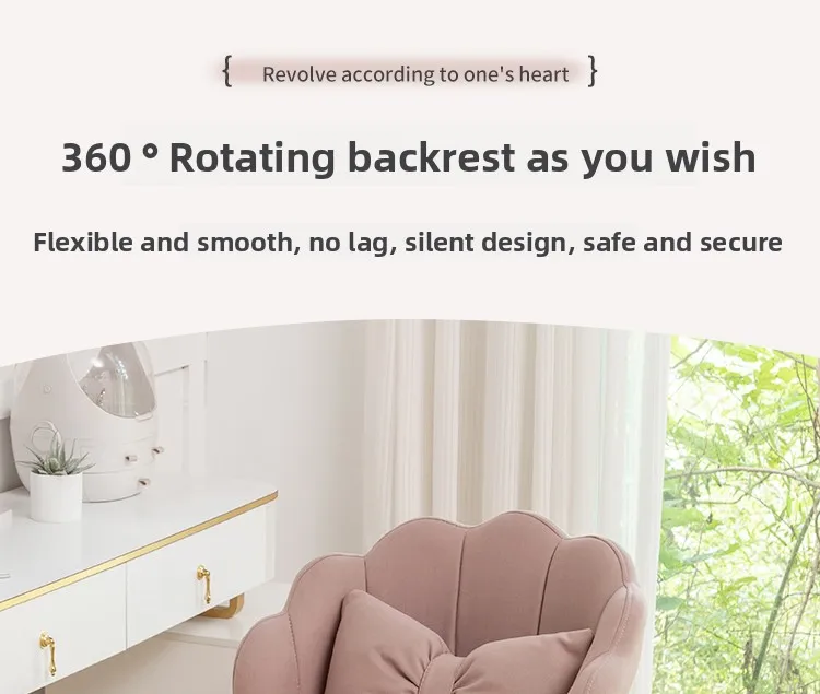 Luxury Internet Famous Pink Vanity Stool Princess Style Tech Fabric Dressing Chair Ergonomic Backrest Chair for Long Sitting