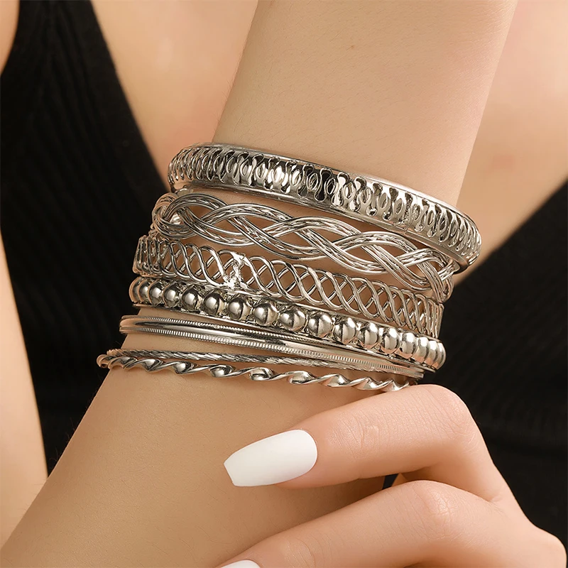 Gold Color Metal Alloy Big Circle Bracelet Bangles Sets For Women Girls Punk Bracelet Jewelry 12PCS/SET 6.8CM bracelet jewelry