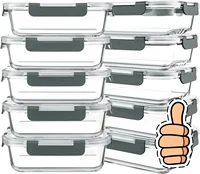 2025 USA 10 Packs 30 oz Glass Meal Prep Containers,Glass Food Storage Containers w/ Lids,Airtight Glass Lunch Bento Gray 1