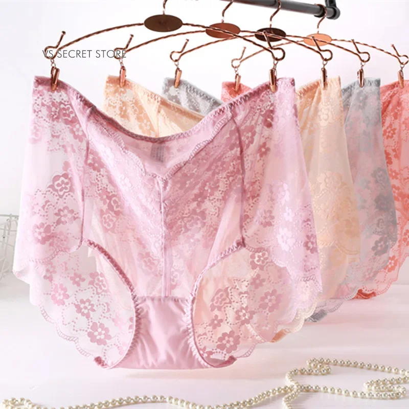 

Ultra-thin Mesh Panties Woman Big Size Sexy Lace Transparent Cute Female Underwear Plus Size Lingerie for Panties Large Sizes