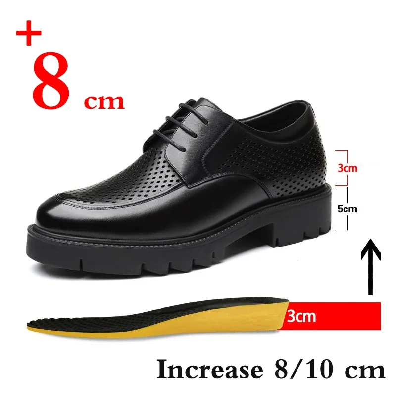 Brand Genuine Leather Sneakers Men Elevator Shoes Platform Heels 8/10cm Height Increase Heightening Shoes Man Dress