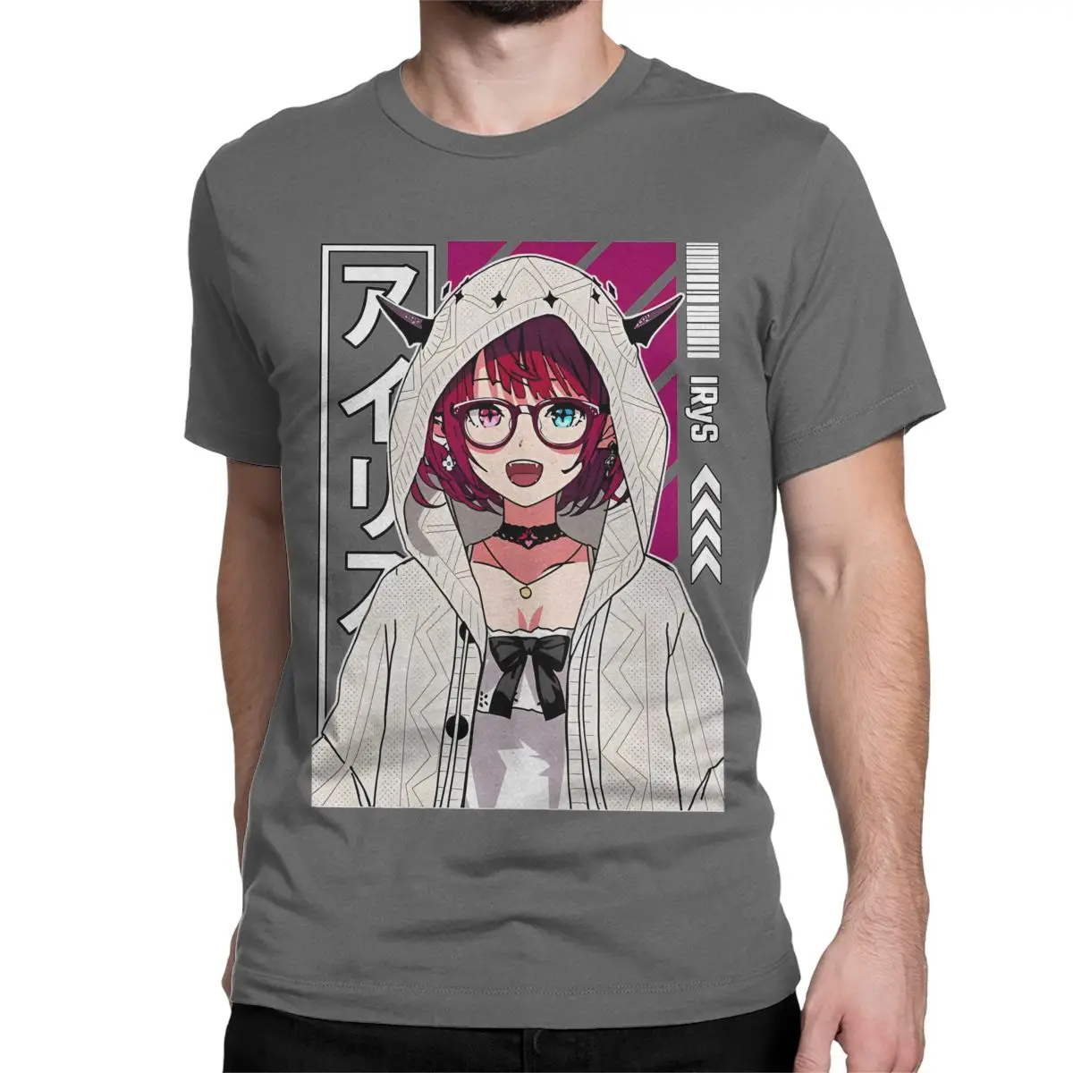 thumbnail image 1 of Camiseta de algodón con capucha IRyS para hombre y mujer, estilo Hololive, manga corta, cuello redondo, estampado gráfico, 1 of 7