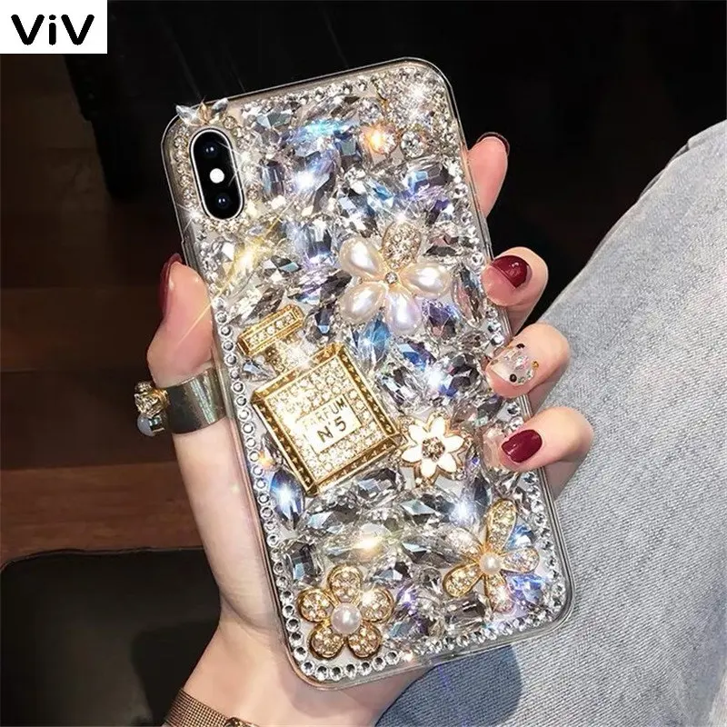

Luxury Bling Diamond Rhinestone Flower Phone Case For Huawei Mate 40 P40 P30 P20 Mate 30 20 Pro Case Soft TPU Pearl Crystal Capa