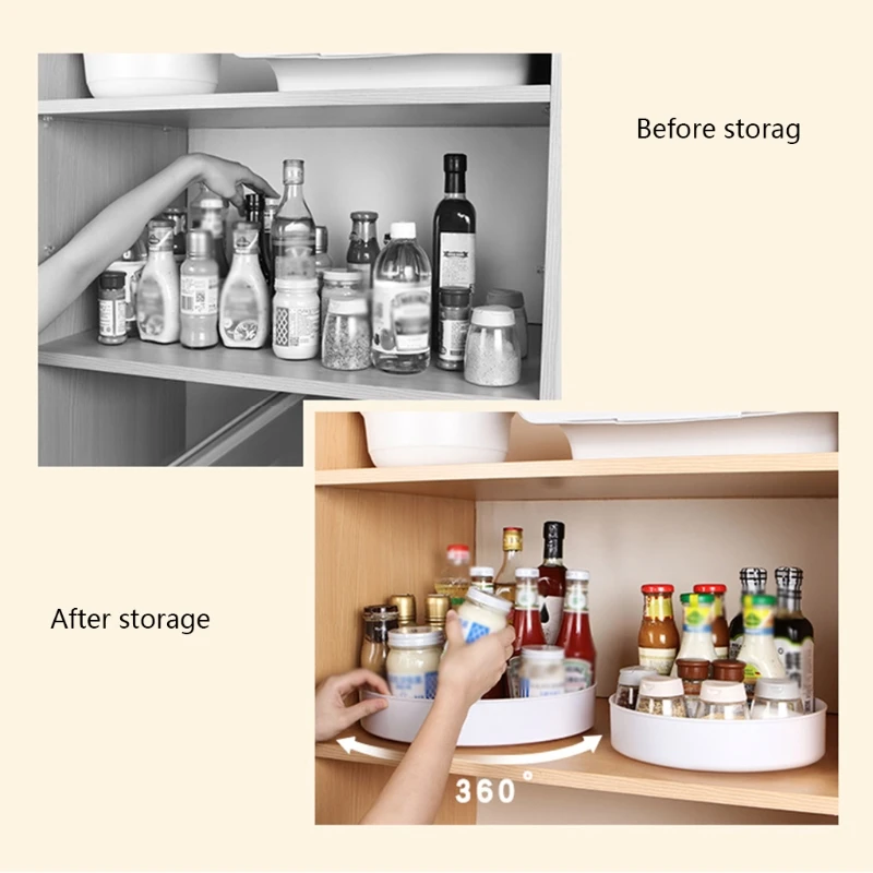 Description Picture 3 of itemStorage 360 Degree Rotating Cabinet Organizer Kitchen Bathroom Cosmetic Turntable Storage Tray Non-Slip Spice Round Rack Plate