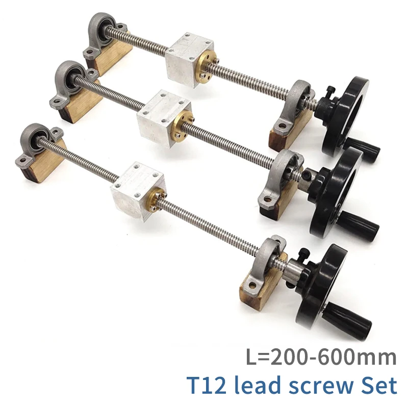 Handwheel ตะกั่วรางสกรู T12 สกรูตะกั่ว 12 มม.250 300 400 500 มม.+ วงเล็บแนวตั้ง DIY ง่ายสไลด์ 1