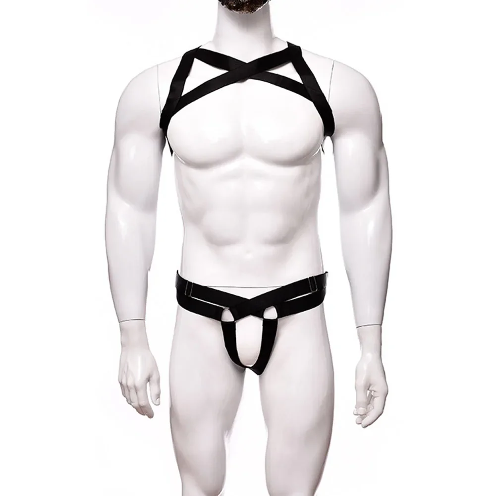 Mens Sexy Underwear Enlargement Chest Straps Dance Performances ThreePoint Suits Backless Breathable G-String Bodysuit