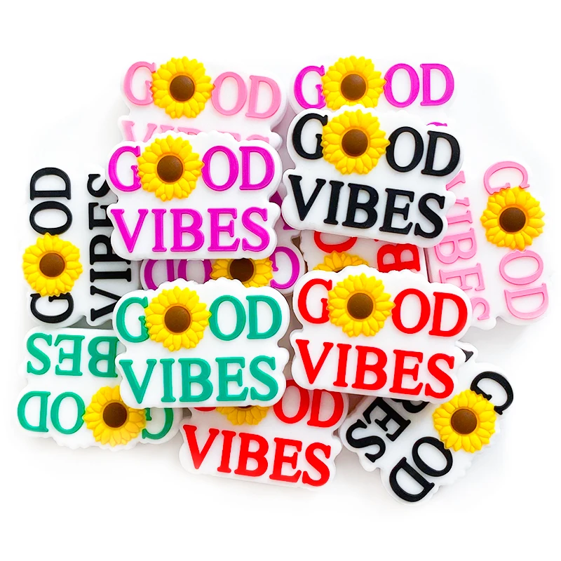 10Pcs Good Vibes Silicone Beads DIY Making Baby Toys Pacifier Chain Pendants Necklace Jewelry Accessories 2