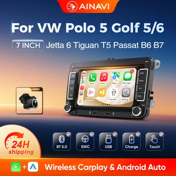 Radio para coche AINAVI de 7 pulgadas para VW Golf 5 MK6 Tiguan EOS Caddy Tiguan Sharan Scirocco, Carplay inalámbrico, Android Auto, sistema multimedia para coche, 2 Din 1