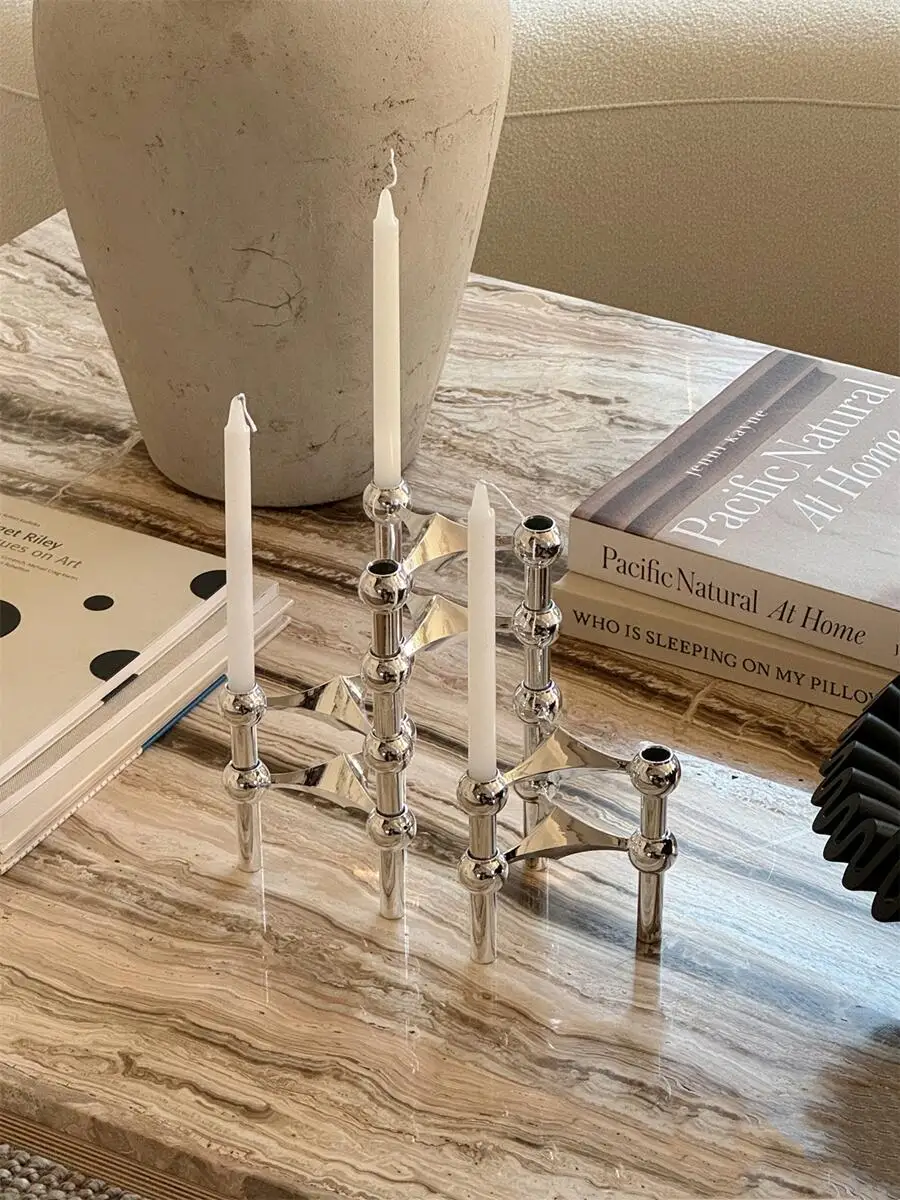 Silver Candlestick Metal Molecular Structure Candle Holder Centerpiece Living Room Decoration Gift Home Decore Candelabra 2