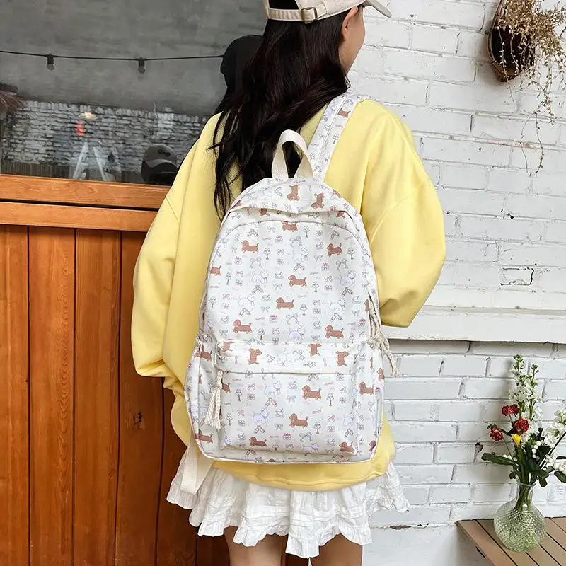 1 조각 귀여운 인쇄 강아지 닥스훈트 대학 스타일 배낭 학생 책가방 휴대용 야외 등산 가방 크리스마스 선물