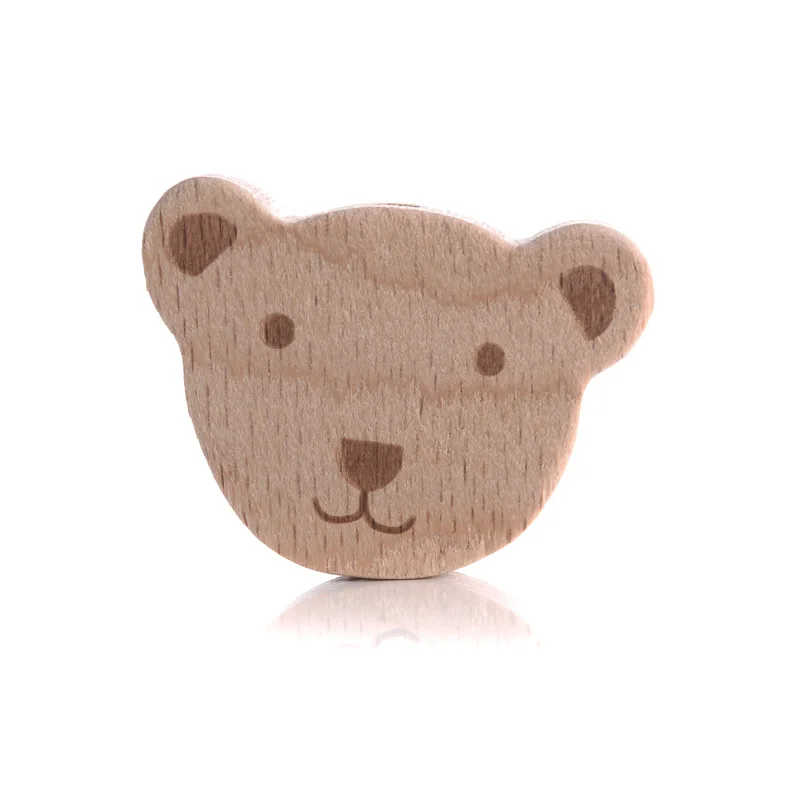 10Pcs Beech Beads Heart Butterfly Rainbow Elephant Flower Animal Wooden Beads for Bbay Chew Teether Beads Pacifier Clips Chain