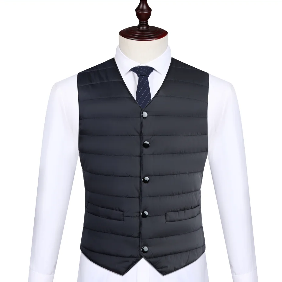Autumn Winter Down Cotton Men Coat Vest Fashion Button Cardigans Thicken Warm Solid V-Neck Casual Versatile Sleeveless Jackets