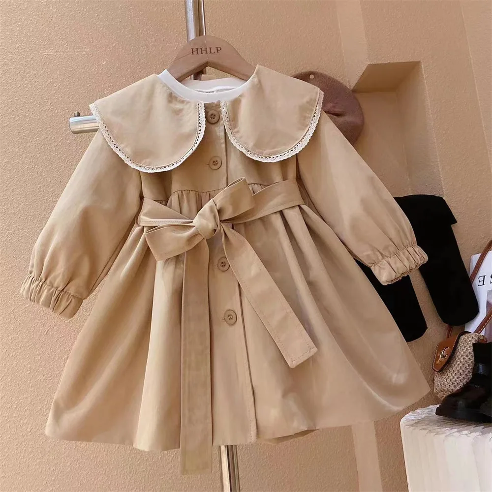 

2023 Spring Autumn Baby Girls Clothes Children Trench Windbreaker Long Sleeves Tight Waisted Jacket Coat For Girl Kids Birthday