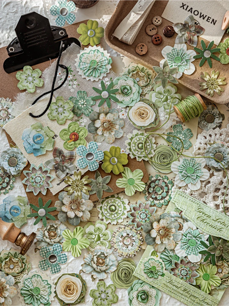 50pcs Cutting Language Flower Series Creative Retro Flower Adhesive Stickers DIY Handmade Scrapbook Aesthetic Stationery Sticker