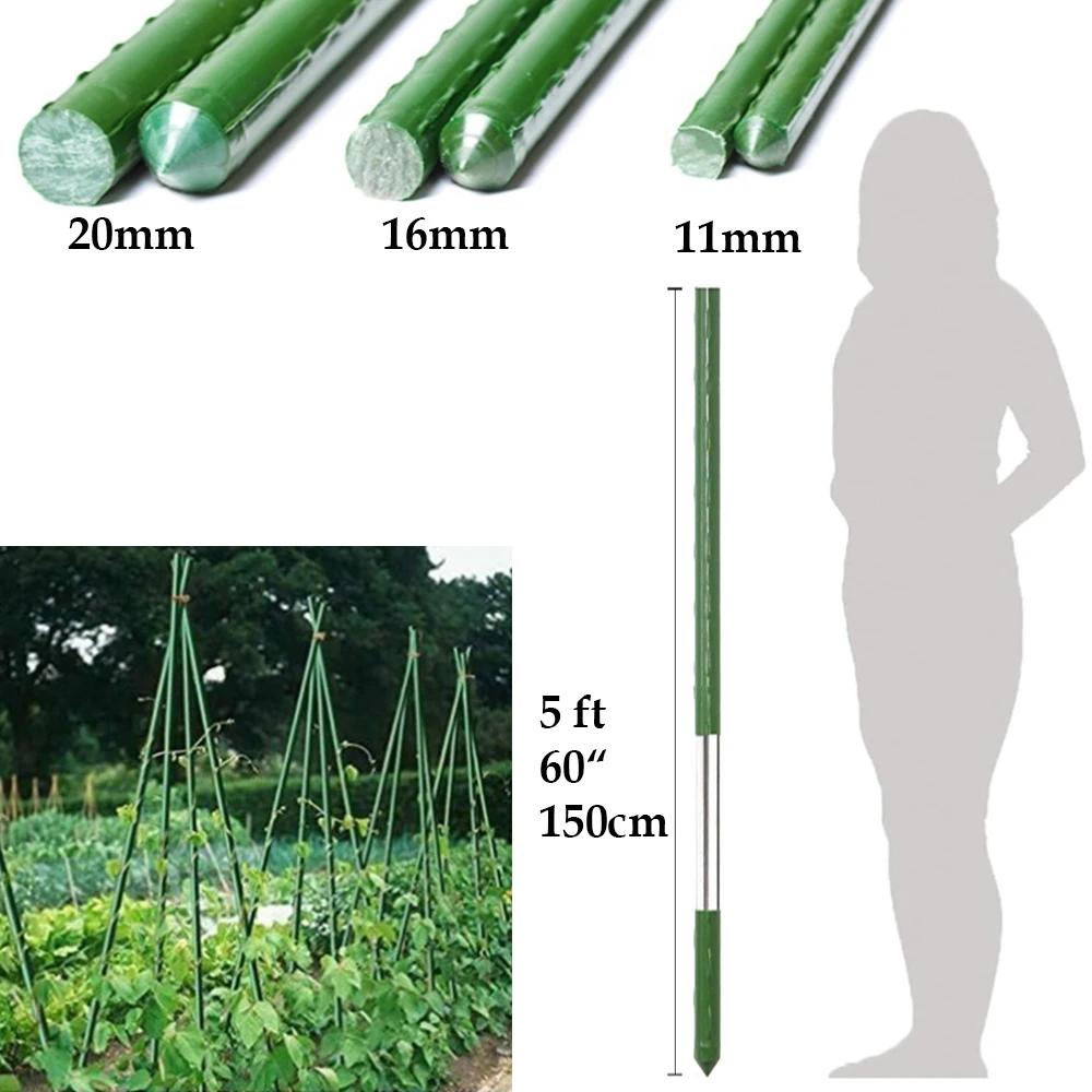 

60”（150cm）Length Plant Stakes Gardening Pillar Plastic Coated Steel Pipe For Supporting Climbing Plants Flowers and Vegetables