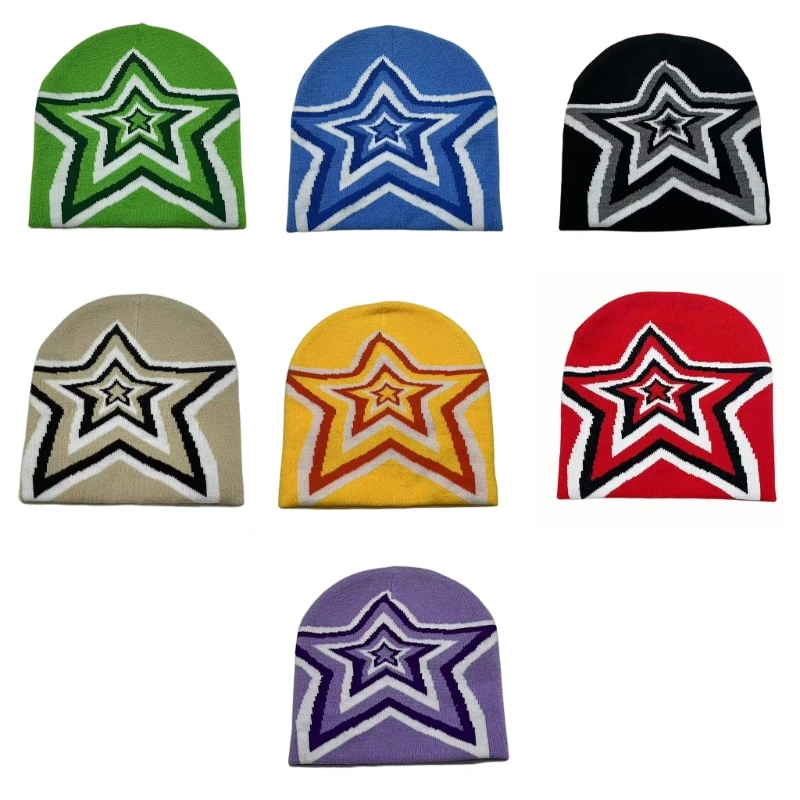 

Handmade Winter Beanie Hat Knit Hat with Jacquard Star Casual Walking Hat