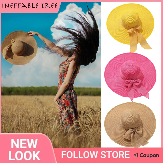 Summer Visors Hat Foldable Sun Hats For Women Wide Large Brim Beach Bow  Straw Hat UV Protection Travel Cap Lady Cap Female Girls - AliExpress