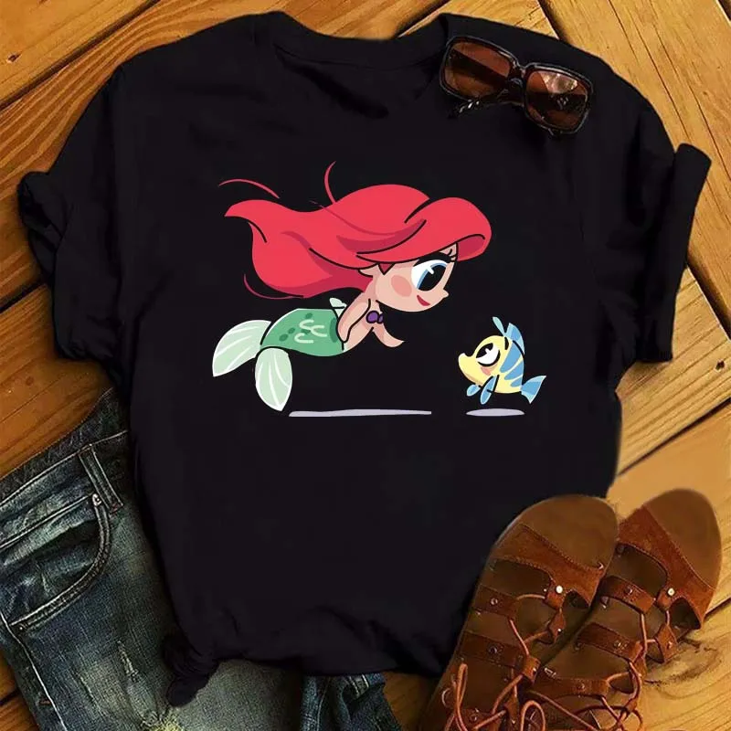 Disney Princess Graphic Printed Women T Shirt Fashion Summer Casual Short Sleeve Top Tees Cartoon Graphic Print 90s Tops Tee t shirt