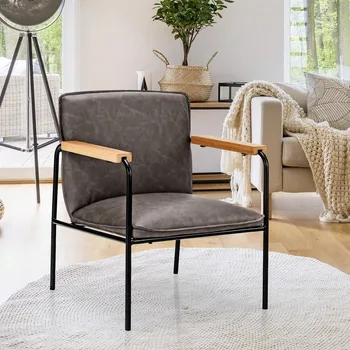 Modern Accent Chair Set of 2 Arm Chair PU Leather W/Seat Cushion For Living Room 4