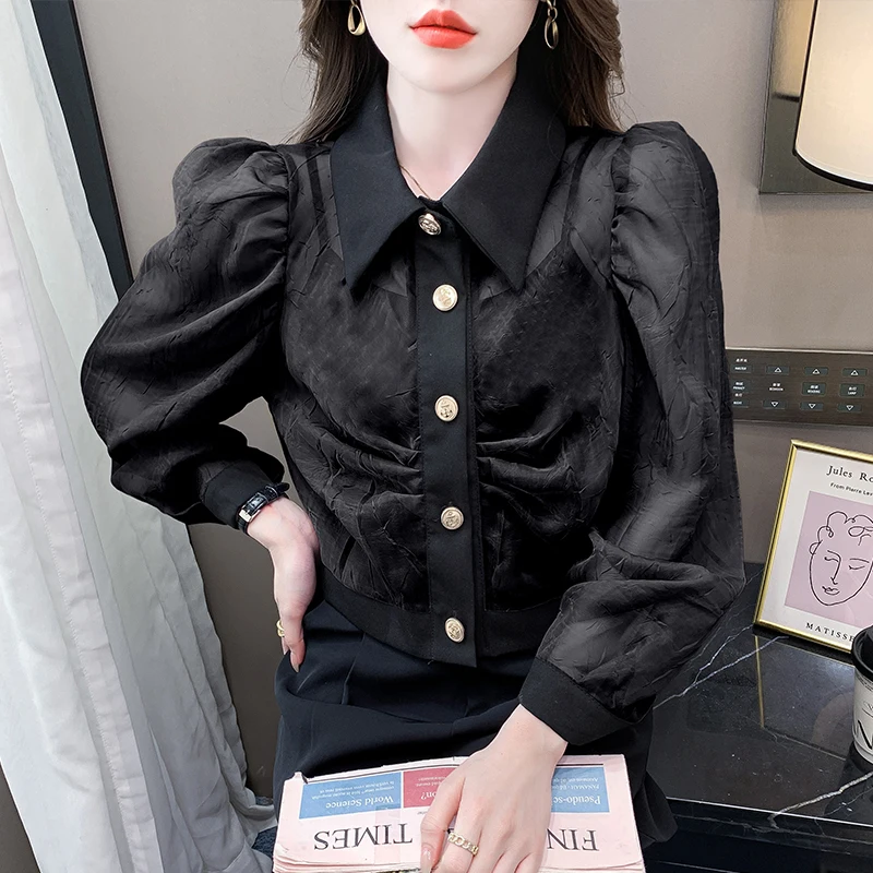 

Ladies Fashion Casual Contrast Stitching Shirts Blouse Women Tops Woman Button Up Shirt Female Girls Long Sleeve Blouse Py58378