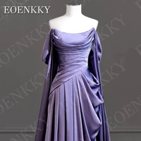 EOENKKY Evening Dress Off Shoulder Prom Purple Elegant A Line Satin Pleats Formal Party Dresses with Shawl Sleeves Customized - Image 5