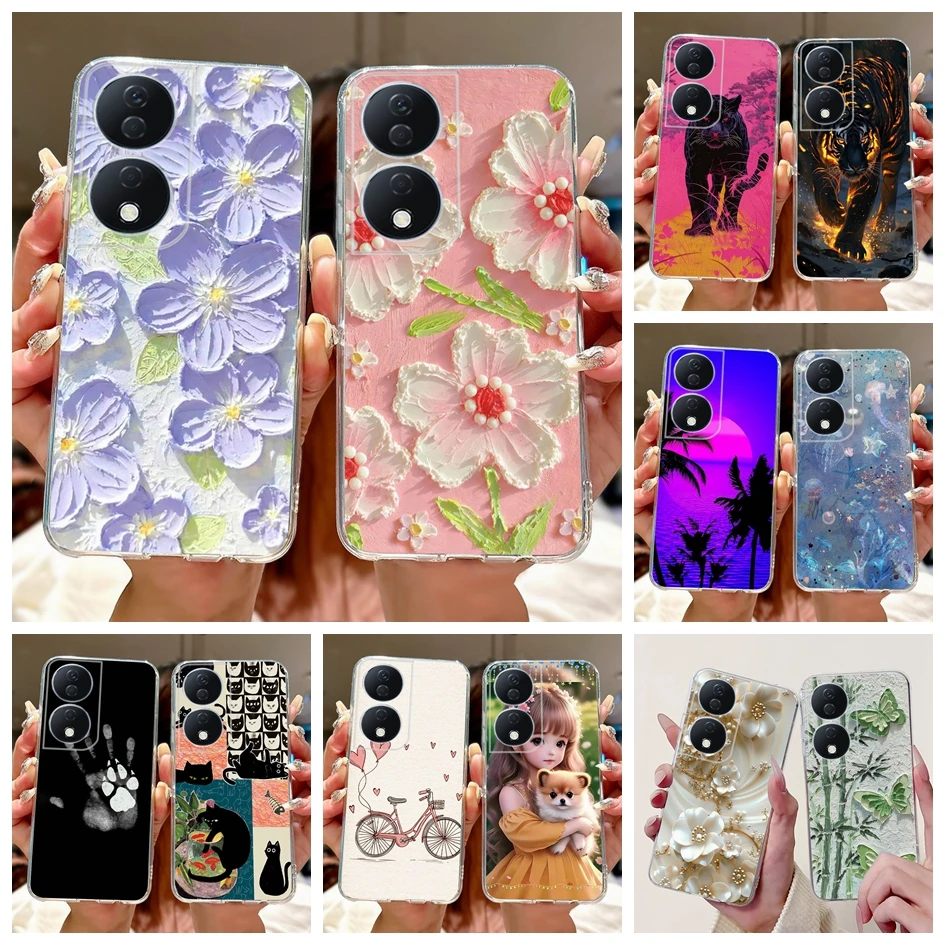Colorful Flower Clear Silicone Phone Case for Honor X7b and Honor 90