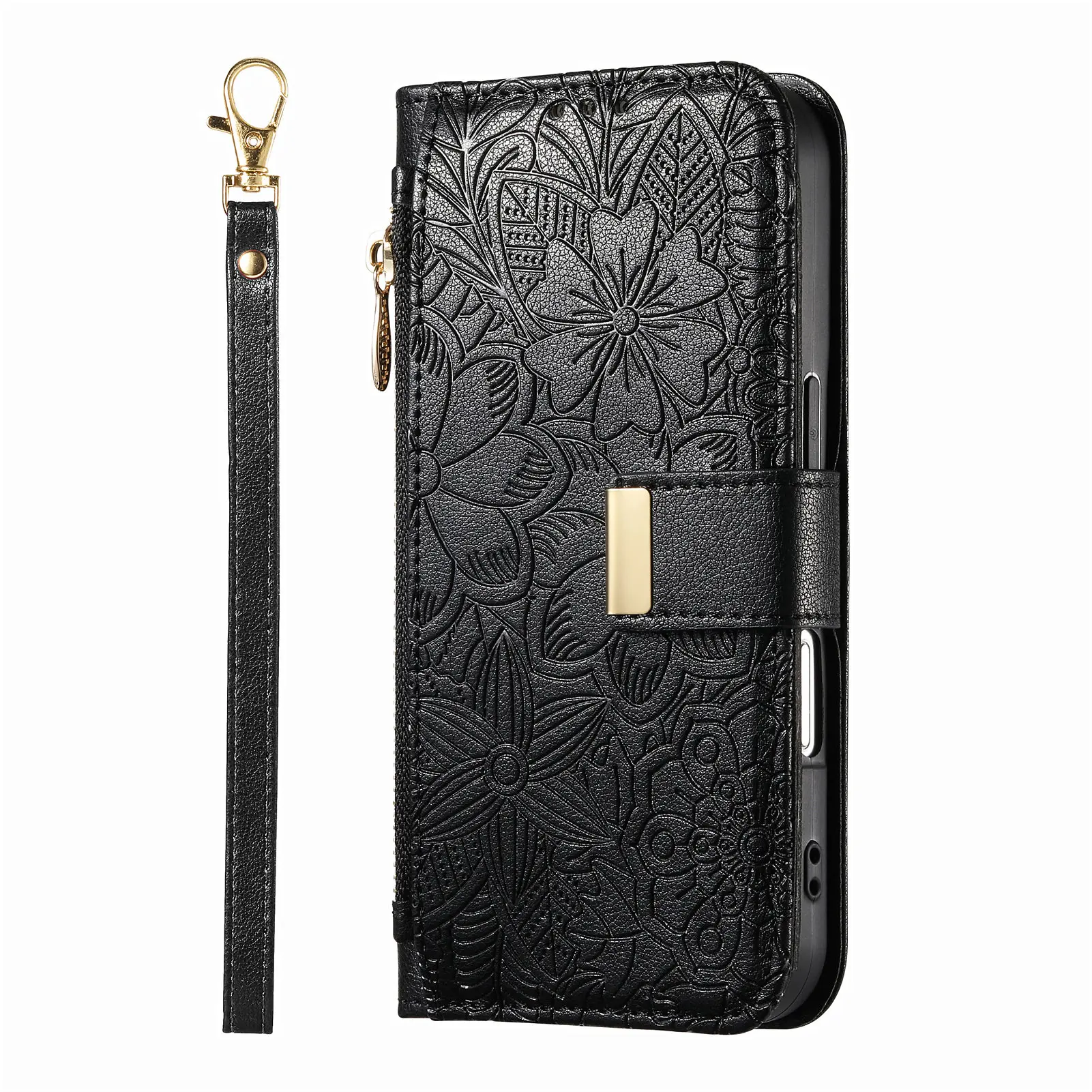 Luxury PU Leather Zipper Wallet Phone Case with Card Holder & Handbag
