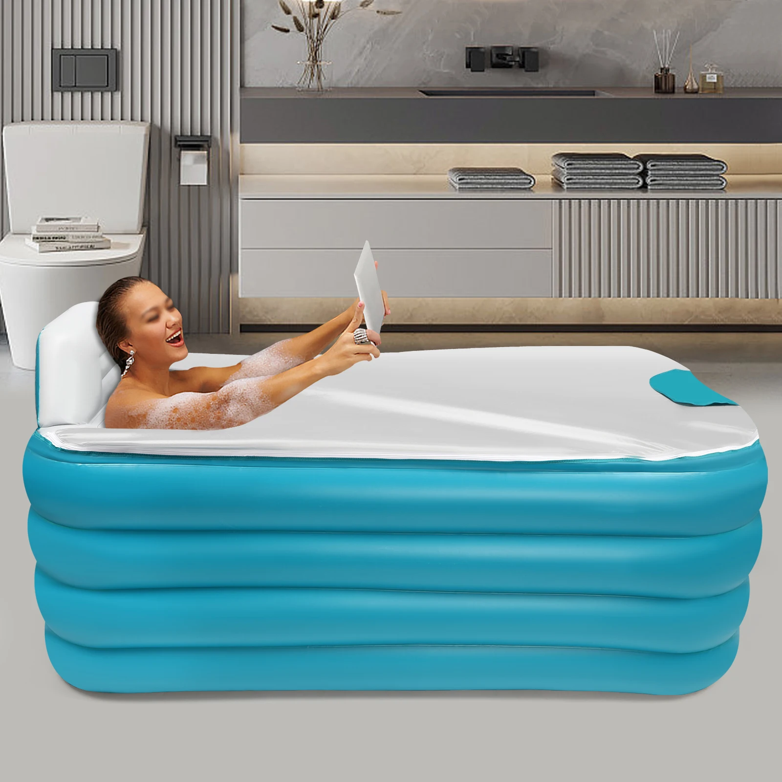 Inflatable Adult Bath Tub Free-Standing Blow Up Bathtub with Foldable Portable Feature for Adult Spa with Electric Air Pump