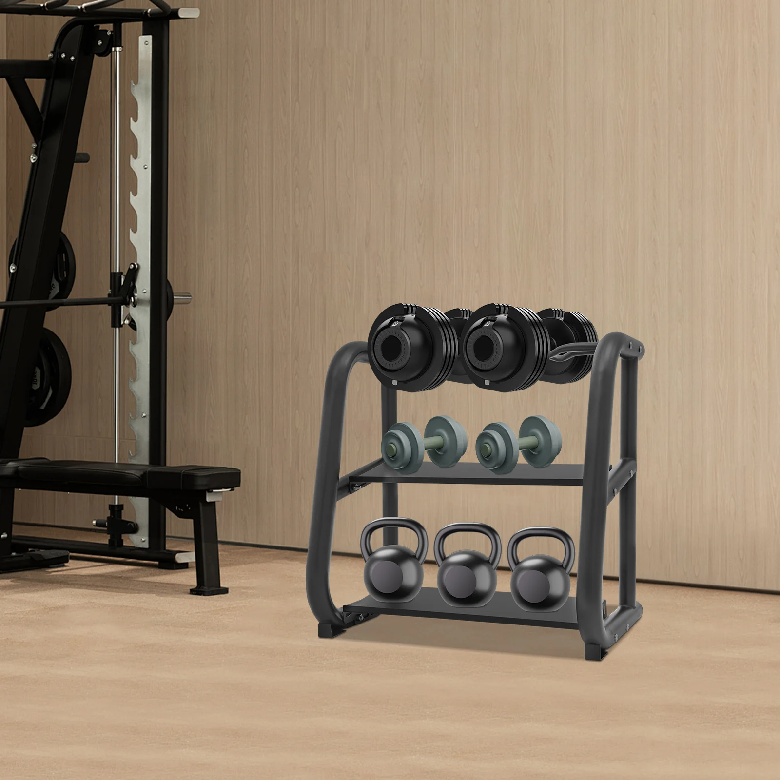 Home Gym Workout Equipment Aufbewahrungsregal, Gewichtsregal, multifunktionales Aufbewahrungsregal für Kettlebells, Hanteln, Hanteln – Detail 4