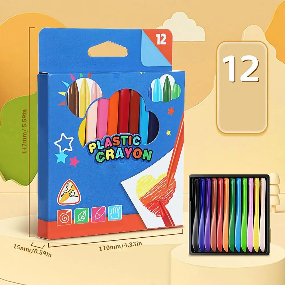 Pack Of 12 Art Supply Childs Plastic Crayons With Box - 1 Piece
