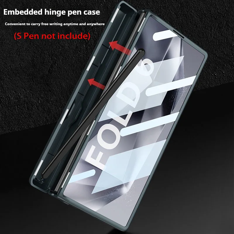 Coque arrière rigide en polycarbonate givré pour Samsung Galaxy Z Fold 6 5 4 3 avec boîte à stylo magnétique et support de téléphone, film d'écran en verre_voghion.com