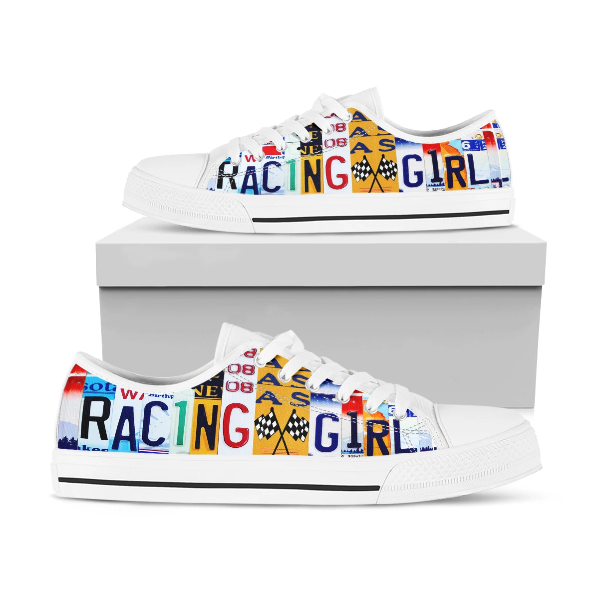 License Plate Racing Girl White Vulcanized Sneakers Comfortable Shoes Women Autumn Spring Fashion Sneakers