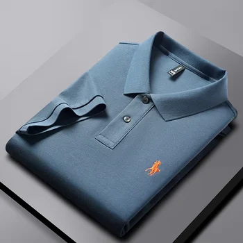 High end 100% cotton men's short sleeve solid color polo shirt light luxury brand embroidered business casual summer New T-shirt
