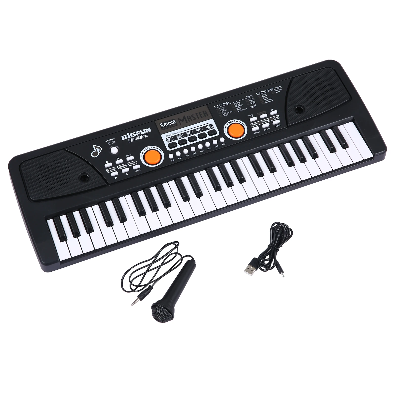 

BIGFUN 49 Keys USB Electronic Organ Kids Electric Piano with Microphone Black Digital Music Electronic Keyboard
