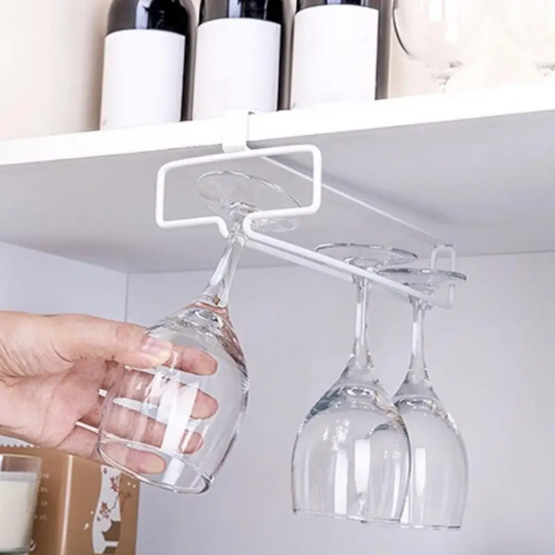 Hanging Punch-free Wine Glass Holder Household Under Cabinet Champagne Glass Storage Rack Shelf Kitchen Multi-purpose Organizer