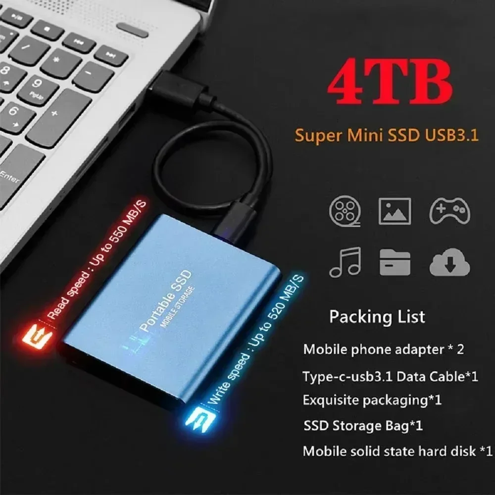 thumbnail image 4 of Disco duro externo de 1 TB, disco duro de estado sólido original de 256 TB, disco duro externo portátil de 4 TB, USB 3,1 de alta velocidad para computadora portátil, MAC y PC, 4 of 5