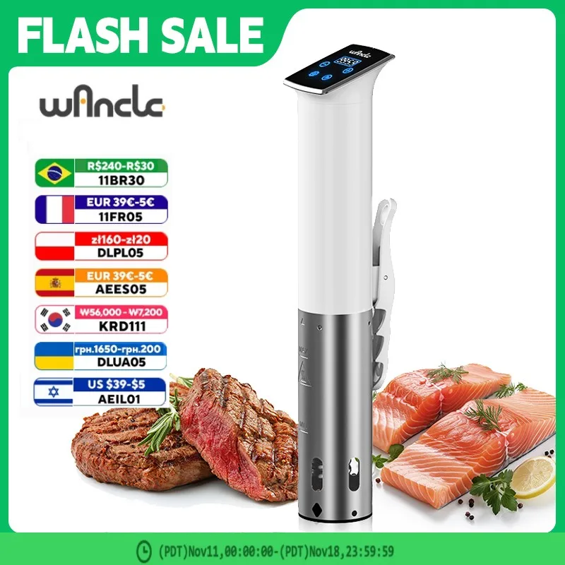 Wancle 1100W Slow Cooker IPX7 Waterproof Vacuum Sous Vide Cooker Immersion Circulator Accurate Cooking With LED Digital Display