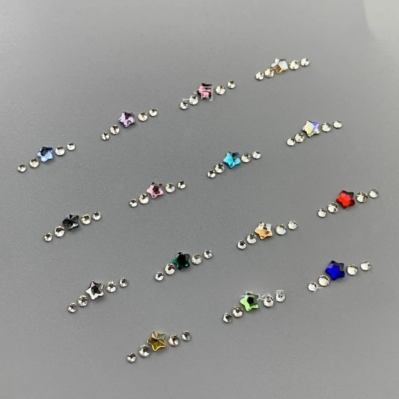 다양한 색상의 다이아몬드 비즈 001    스타 + 4개의 원형 드릴 비즈 콤보, 4mm 스타, 2mm & 2.5mm 원형, 병 포장