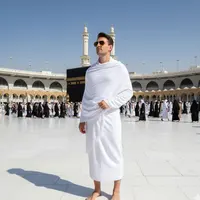 Men's Muslim Robe Ihram Two-Piece Set Solid Color Hajj Umrah Pilgrimage Towel Suit
