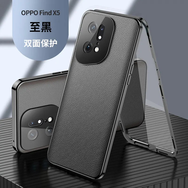 

Magnetic 360 Full Protection Case for Oppo Find X5 CPH2307 Front Glass Case with Back PU Leather Cover for Oppo Find X5 FindX5