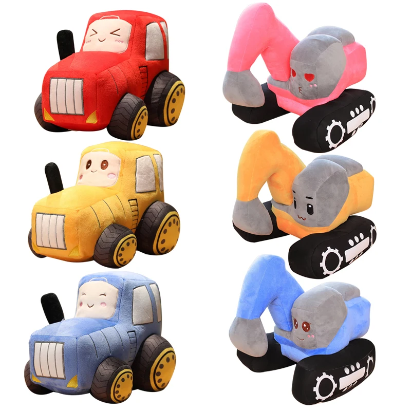 Simulation Tractor&Excavator Plush Toys Kawaii Car Dolls Stuffed Soft Vehicle Pillow Creative Christmas Birthday Gift for Kids