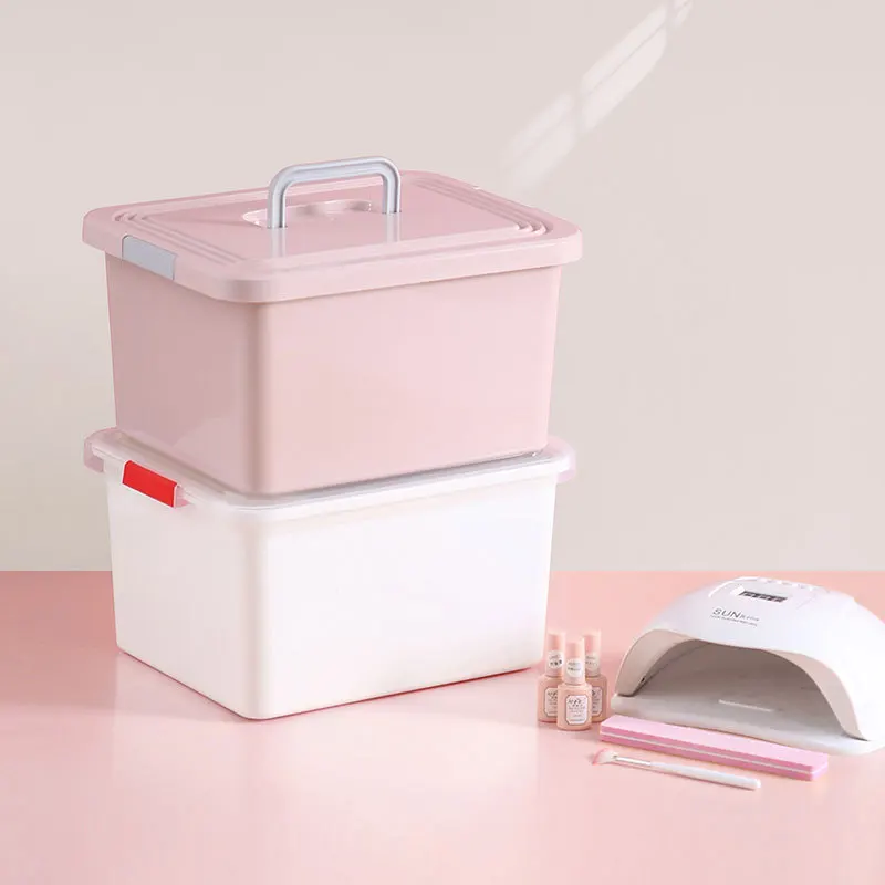 Nail Art Gel Polish Brush Lipstick Cosmetic Double Organizer Plastic Box Clean Desktop Large