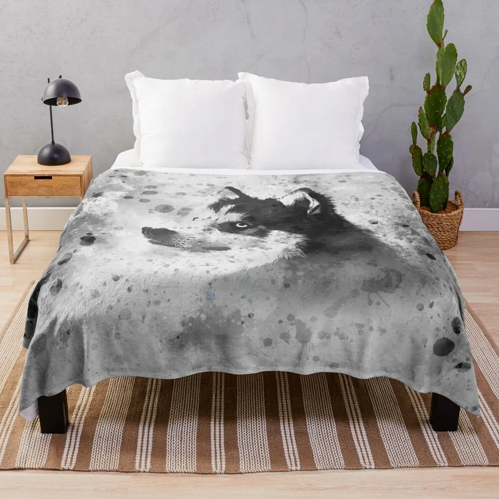 

Husky watercolor portrait Throw Blanket wednesday