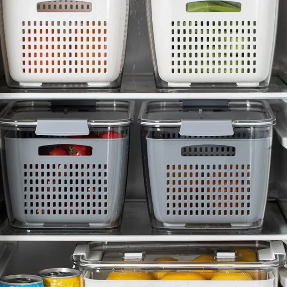Refrigerator Crisper Drain Basket Kitchen Vegetable Washing Basket Filtered Water Double Layer Drain