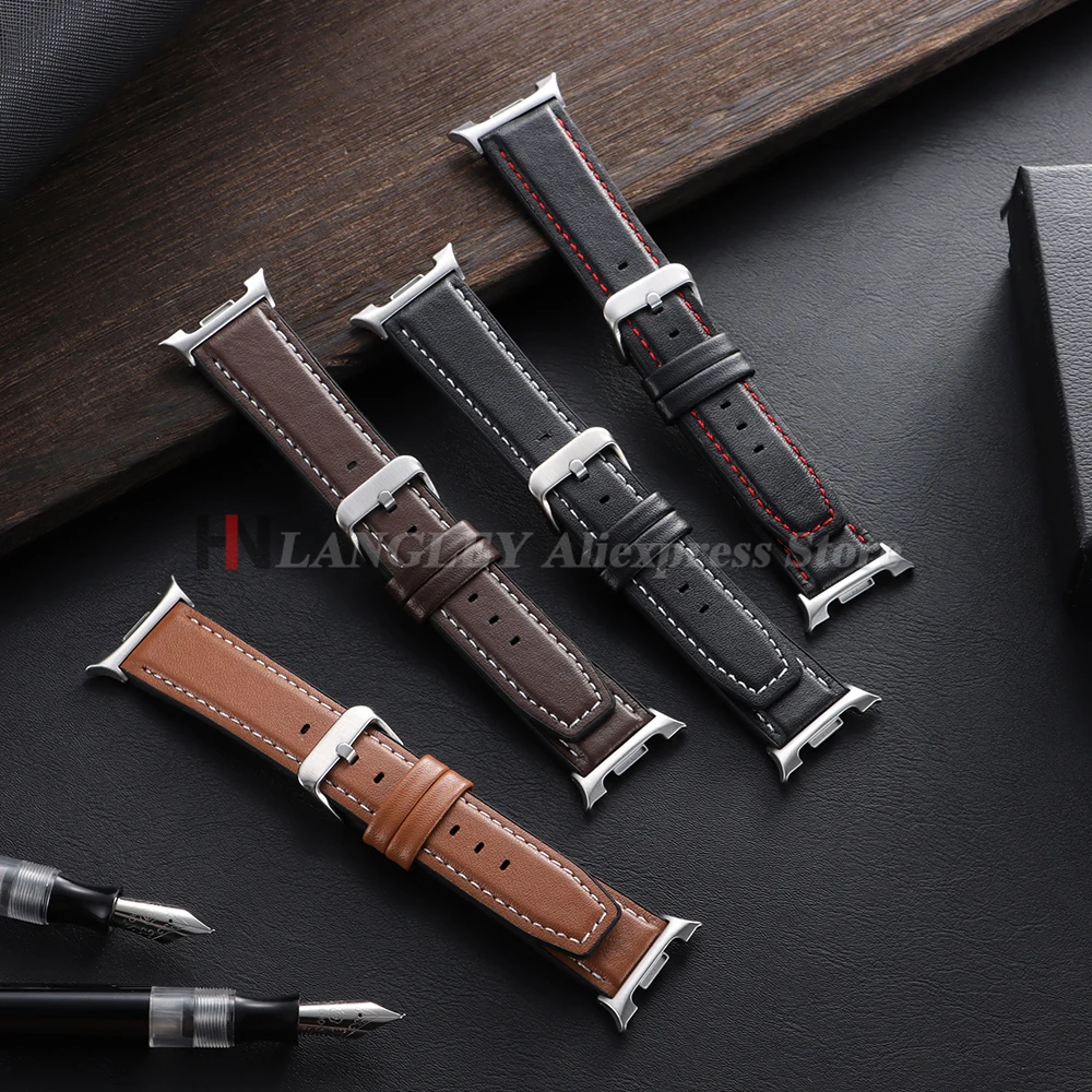 Premium Leather Watch Strap - Black Brown Wrist Band with Quick Release