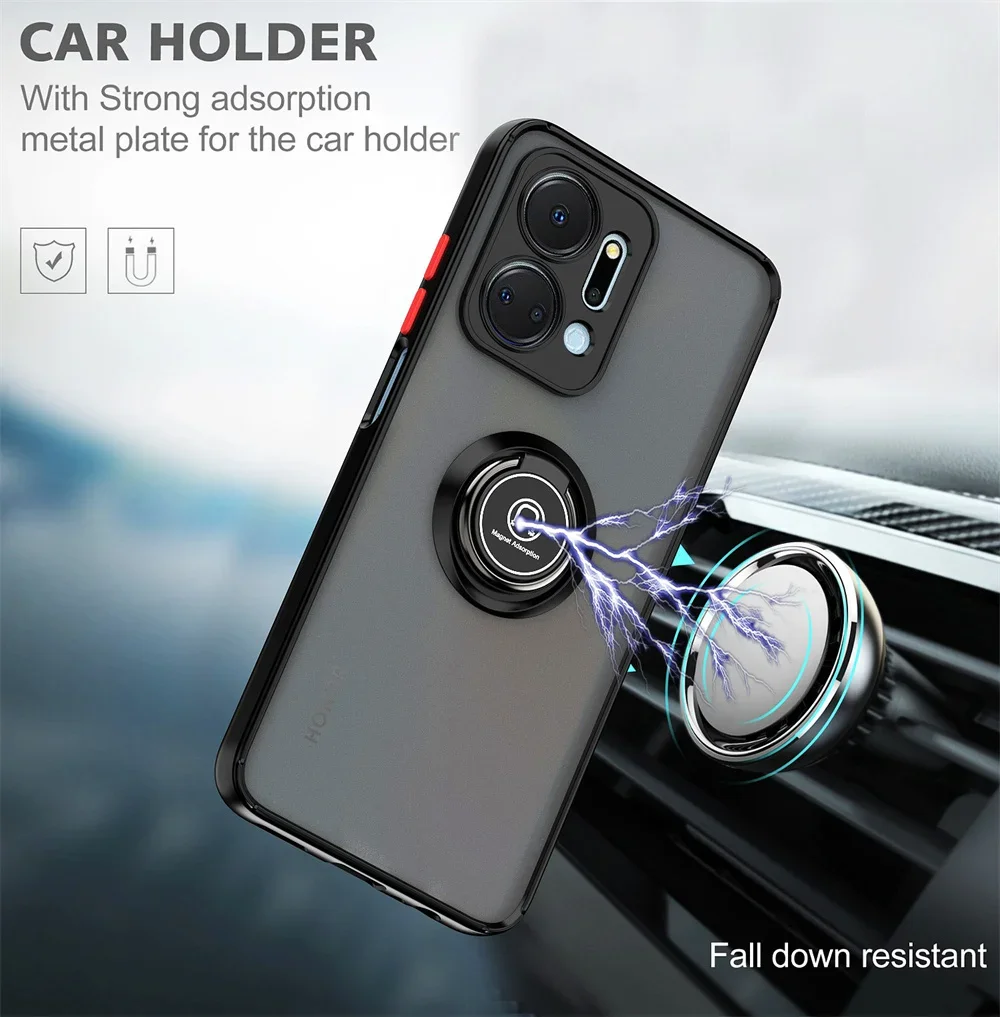 Shockproof Matte Case with Car Magnet Ring Holder Cover