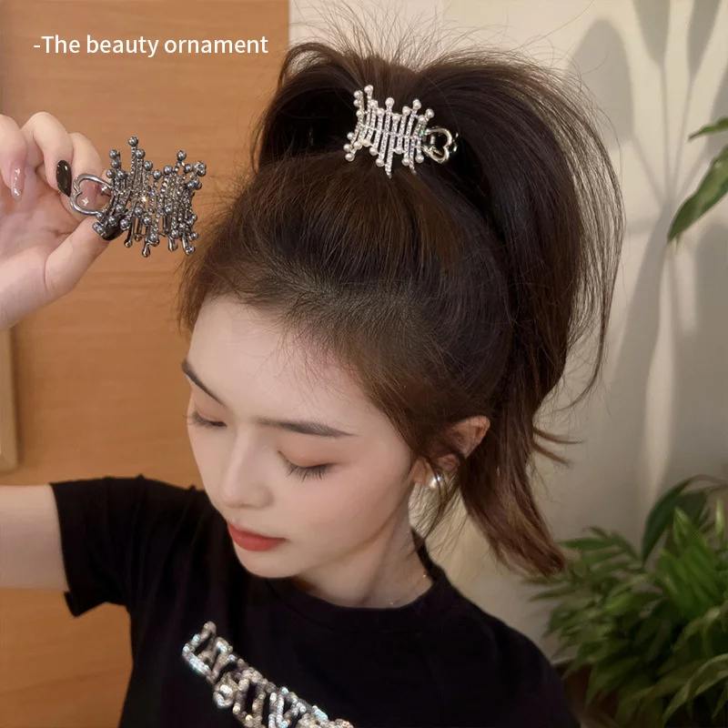 Simulierte Perle hohe Pferdes chwanz Halter Clips Klemmen Mädchen koreanische Kristall klaue Clip feste Haarnadel Haar Zubehör Kopf bedeckung – Detail 2