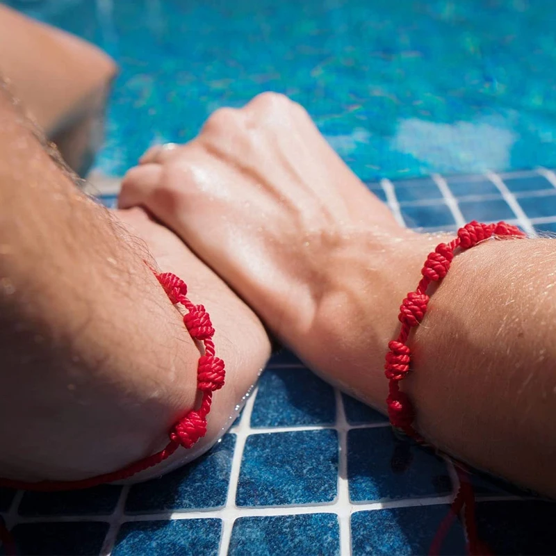 Adjustable Red String Bracelets - Handmade Lucky 7 Knots Amulet Jewelry for Couples  Friends