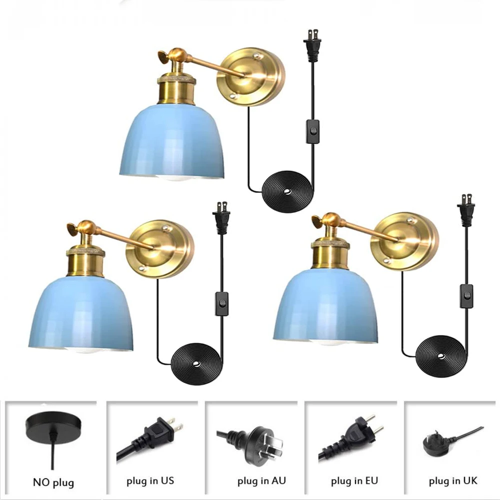 

Vanity 3 Pack Plug In Wall Lamp Fixture In Blue Finish Farmhouse Metal Wall Lighting Industrial Swing Arm Wall Sconce