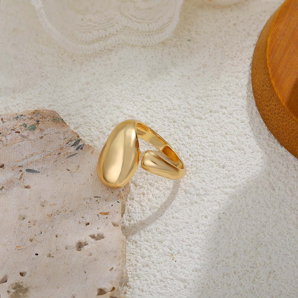 Retro Chunky Dome Wide Zircon Knuckle Ring Gold Plated Waterproof Double-layer Minimalist Thick Ring Punk Femal Jewelry Bijoux